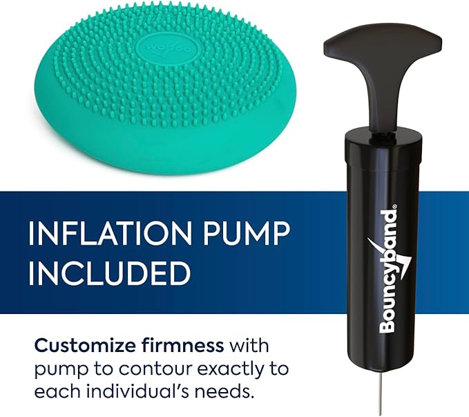 BouncyBand Wiggle Seat, Green, 1-Pack – Small 10.75” D x 2.5” H Wobble Cushion for Kids Aged 3-7 – Sensory Tool Promotes Active Learning & Improves Productivity – Includes Pump for Easy-Inflation