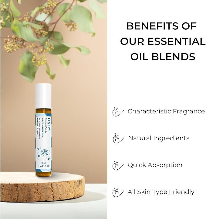 Benatu Calm Essential Oil Roll On Blend (with Ginger, Patchouli, Lemon Oil), Travel Size Relaxing Roller for Body Topical Massage, Natural Scent Aromatherapy Gift for Women & Men 10ml