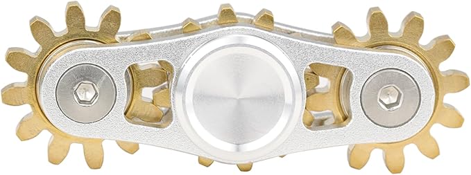 FREELOVE Gear Metal Fidget Spinner Toys for Adults, Small Mini Tiny Pockget Figette, Bike Chain, Copper Brass Hands Gyro, Quiet Silent Cool Cube for Anxiety Men (3 Gears Linkage, Black-Brass)