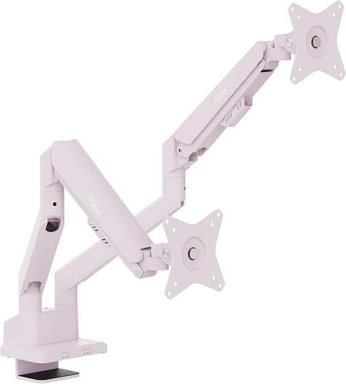 Pixio PS1D Wave Pink Dual Monitor Arm Stand Desk Mount - Fits up to 32 inches Monitors and up to 19.8lbs. VESA Compatibility and Integrated Cable Management