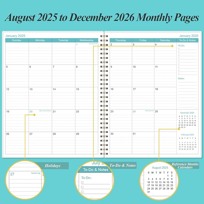 2025-2026 Planner - 17 Months Weekly & Monthly Planner from August 2025 - December 2026, Academic Planner 2025-2026 with Elastic Closure, Inner Pocket, 8.5" x 11", Teal Floral