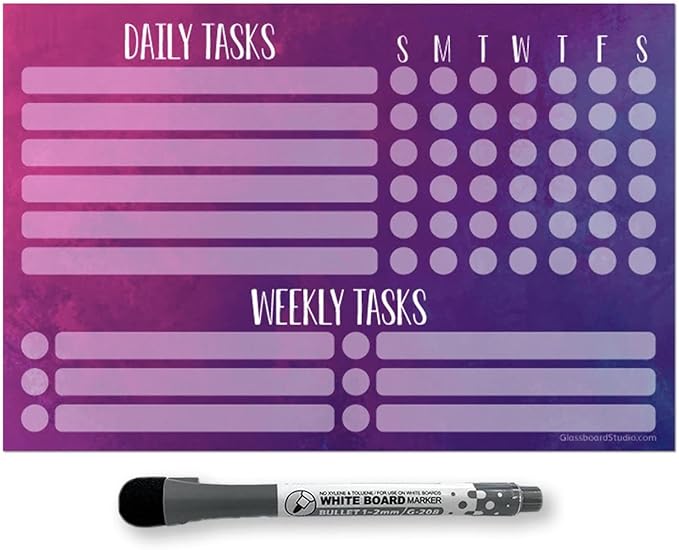 Dry Erase Whiteboard Task Planner | Removeable and Restickable Adhesive Decal | Fine-Tip Magnetic Marker Included (6 x 9 inches, Watercolor)