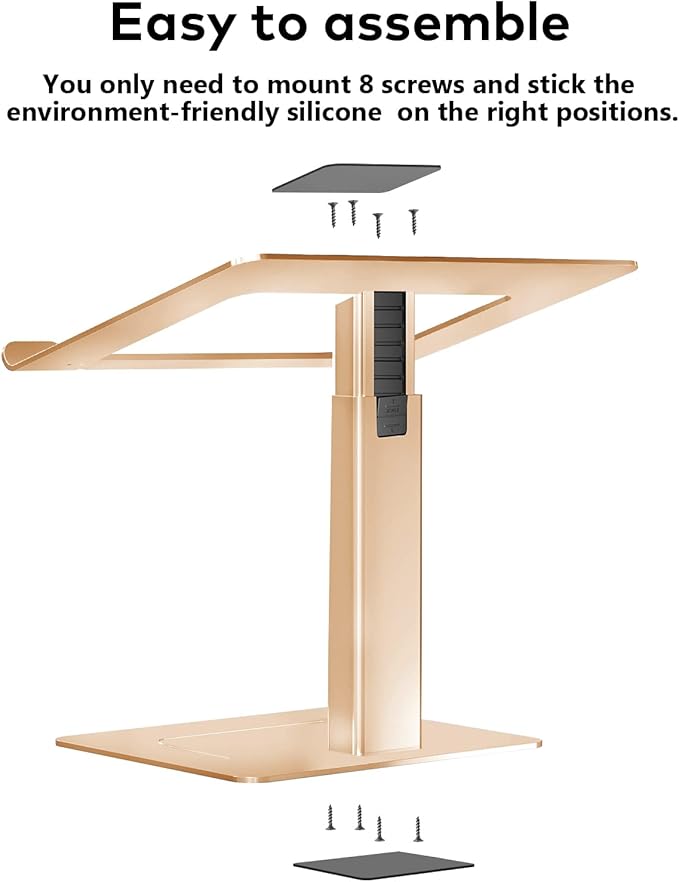 Laptop Stand for Desk, Ergonomic Aluminum Laptop Stand Adjustable Height from 7-15", Sitting and Standing Laptop Riser for 10-17" Notebook (Gold)