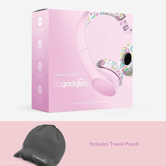 LilGadgets Connect+ Style On-Ear Kids Headphones with Microphone - SharePort Technology, SoftTouch Padding, Detachable Cable, Noise Reduction, Durable & Adjustable - Doughnuts - Wired Headphones