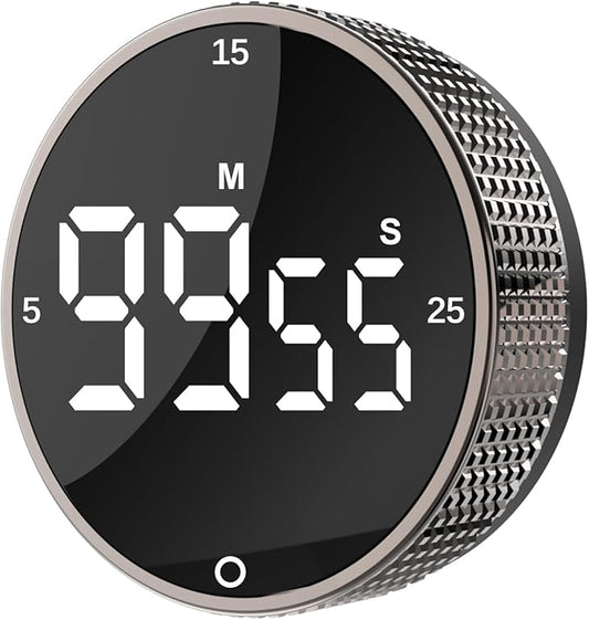 Upgrade Digital Kitchen Timer - Magnetic Countdown Countup Visual Pomodoro Timer with Large LED Display, 3-Preset Times (5, 15, 25), 3 Volume Levels, Ideal for Cooking, Baking and Fitness (1, Tarnish)