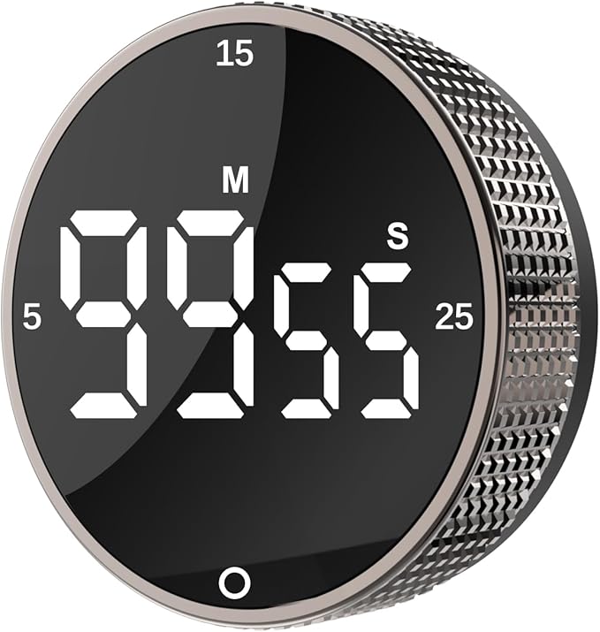 Upgrade Digital Kitchen Timer - Magnetic Countdown Countup Visual Pomodoro Timer with Large LED Display, 3-Preset Times (5, 15, 25), 3 Volume Levels, Ideal for Cooking, Baking and Fitness (1, Tarnish)