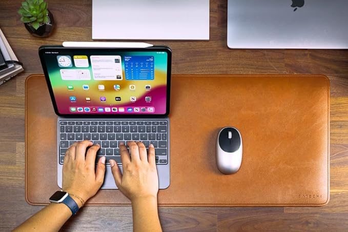 Satechi Vegan Leather Desk Mat, Large Mouse Pad Scratch and Water Resistant, Easy to Clean, Desk Pad for Office and Home, 26.8” x 12.4” x 0.1” - Brown