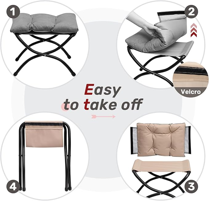 AbocoFur 15"(H) Folding Footrest Stool, Accent Padded Sofa Foot Stool for Lazy Chair, Upholstered Small Foldable Ottoman, Metal Frame Portable Foot Rest Ottoman for Living Room, Bedroom, Brick Red