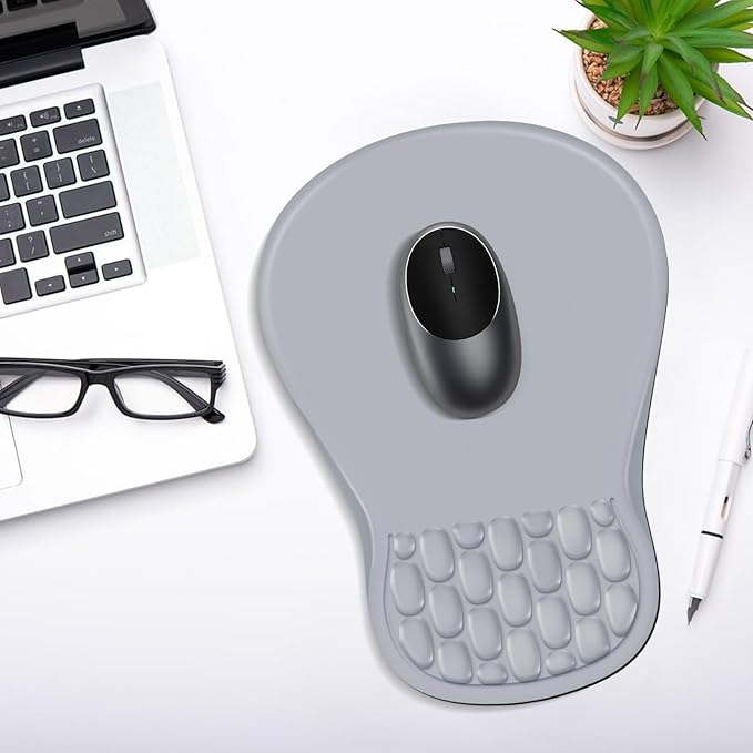 Ergonomic Mouse Pad with Wrist Rest Support, Mousepad with Comfortable Memory Foam Wrist Rest and Non-Slip PU Base for Pain Relief, Computer, Laptop, Office, Home (Light Gray)