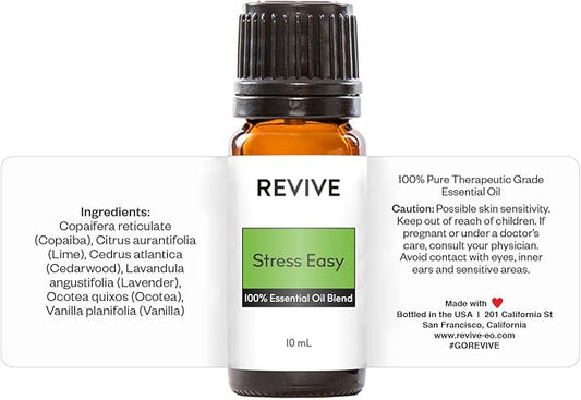 Stress Easy Essential Oil Blend by Revive Essential Oils - 100% Pure Therapeutic Grade, for Diffuser, Humidifier, Massage, Aromatherapy, Skin & Hair Care