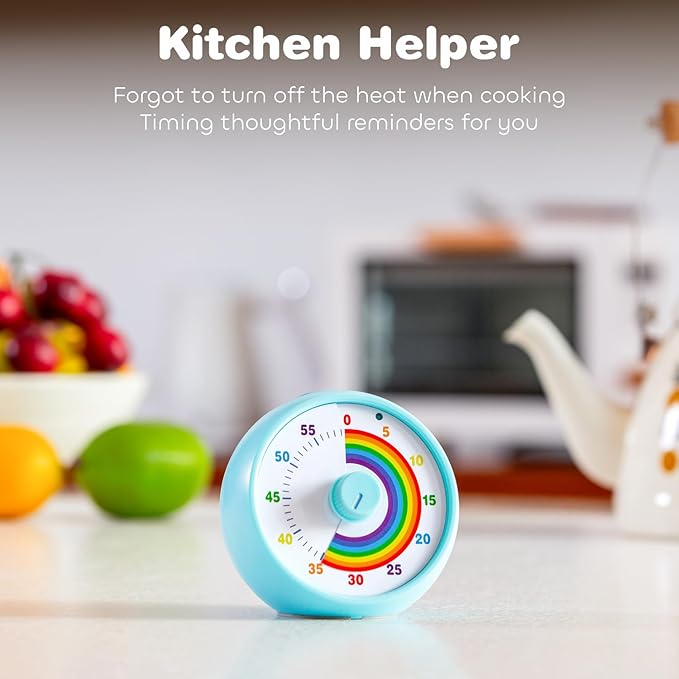 Visual Timer for Kids, 60-Minute Countdown for Classroom Office Kitchen, Desk Timer Kids Time Management Tools with Silent Operation, Pomodoro Timer Rainbow Pattern(Blue)