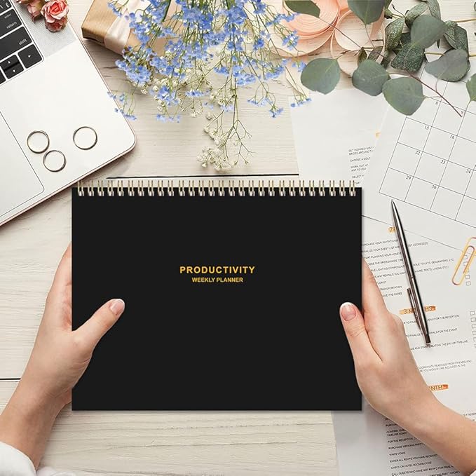 Weekly Productivity Planner - 8.5" x 11" Dashboard Desk Notepad Has 6 Focus Areas to List Tasks for Goals, Projects, Clients, Academic or Meal-Organize Your Daily Work Efficiently, 54 Weeks, Black