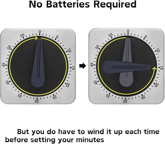 Searon Kitchen Countdown Timer Magnetic 60 Minute Wind Up Mechanical Timer Stainless Steel for Home Baking Cooking Oven (Gray Color)