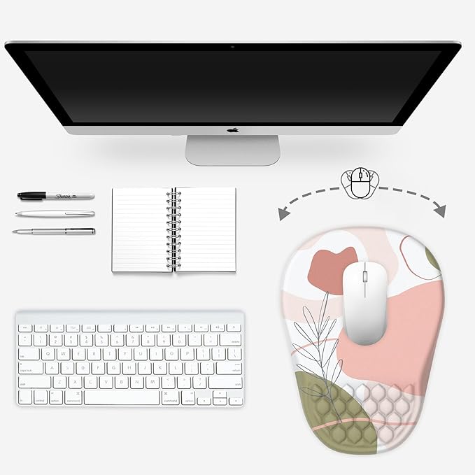 Ergonomic Mouse Pad Wrist Support, with Memory Foam & Non-Slip PU Base, Comfortable Massage Design Mouse Pad Relieve Wrist Fatigue&Pain, Suitable for Computer, Office and Home(03Rose)