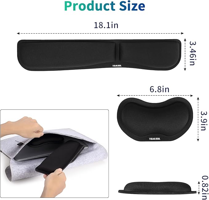 Wrist Rest for Computer Keyboard and Mouse - Ergonomic Memory Foam Mousepad Rests with Non-Slip Base for Office, Gaming, Computer - Pain Relief & Carpal Tunnel Support, Black, 2-Piece Desk Accessories