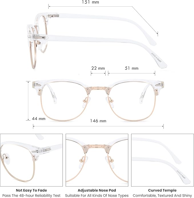 GUDVUE Blue Light Glasses, Computer/Gaming/TV/Phones Glasses for Women/men, Anti Glare/UV400/Eye Strain, Clear/Golden