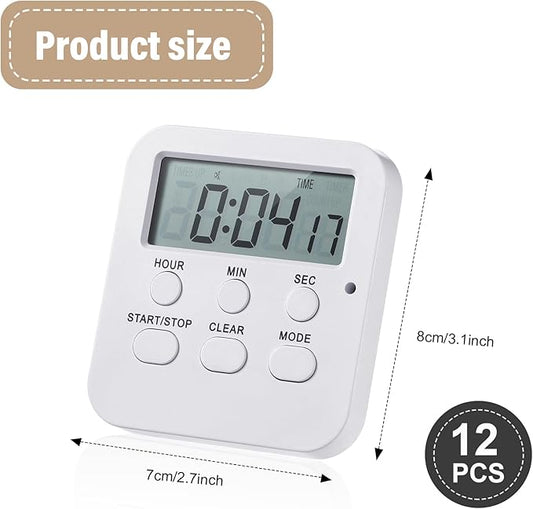 Weewooday 12 Pcs Digital Kitchen Timer - Count Up/Down Large Digits Egg Timer with Loud Alarm for Teacher, Kids, Cooking, Baking, Sports, Office (Cute Style)