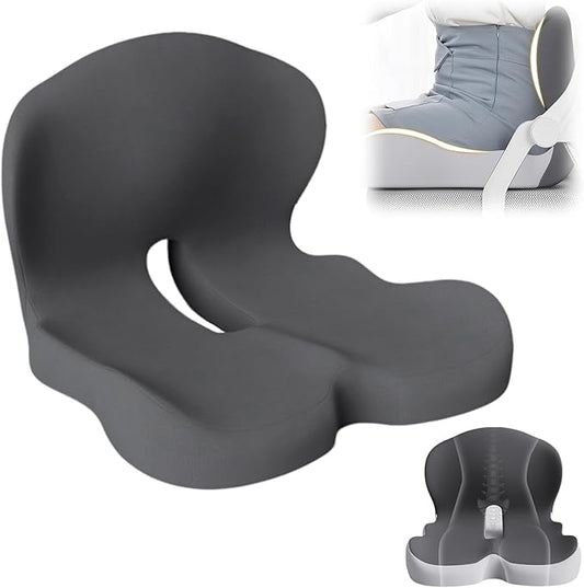 2025 New Back and Seat Cushion, Ergonomic Non-Slip Memory Foam Seat Cushion with Back Support, L-Shaped Breathable Backs Cushions for Car, Office, Home (Dark Grey)