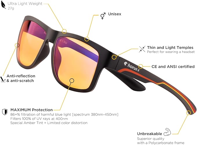 Horus X ® • Kids Blue Light Blocking Glasses | Gaming glasses | Screen Protection for boys and girls | Amber