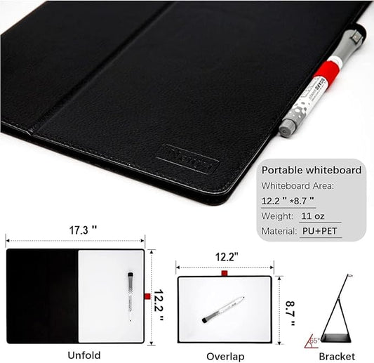 Desktop Dry Erase Board,12" X 9" Small White Board,Portable whiteboard with Stand, Marker and Eraser Wipe, A4 Notebook White Board Easel for Kids Drawing on Desk, for Students Shool (Black) (Black)
