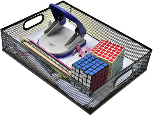 Metal Mesh Desk Organizer Tray, A4 Large Office Storage Box Set, 12.6X 9.1 x 2.8Inches