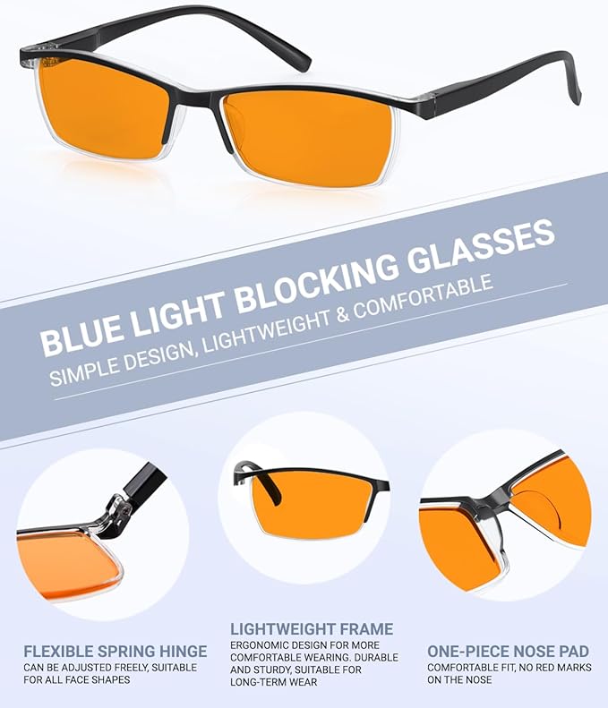 Blue Light Blocking Glasses | Max Protection Gaming & Computer Glasses | Reduce Eye Strain & Improve Sleep