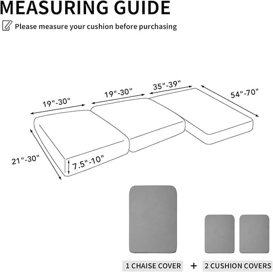 Easy-Going Stretch 3 Pieces Couch Cushion Covers for Sectional Sofa Left/Right L Shape Chaise Lounge Sofa Seat slipcover Anti-Slip Sofa Cover Soft (2 Seater + 1 Chaise, Light Gray)