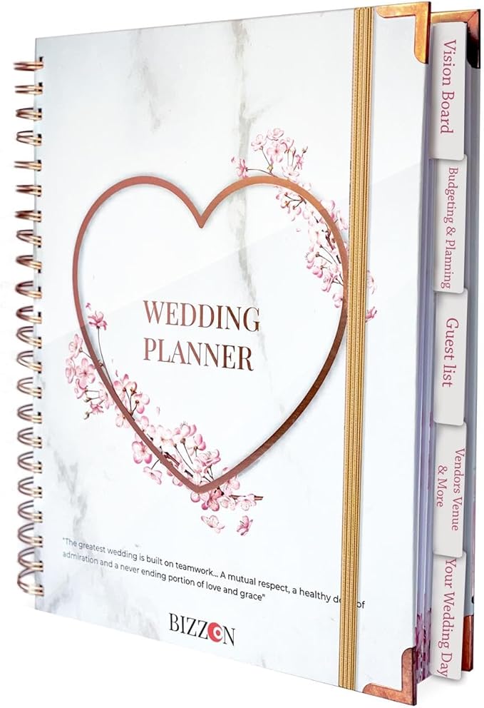 Beautiful Bridal Wedding Planner - 9" x 11" Wedding Planner Book and Organizer with 5 Tabbed Sections, 144 Pages, Countdown Calendar, Metal Corners and Elastic Band - Premium Engagement Gift for Future Brides