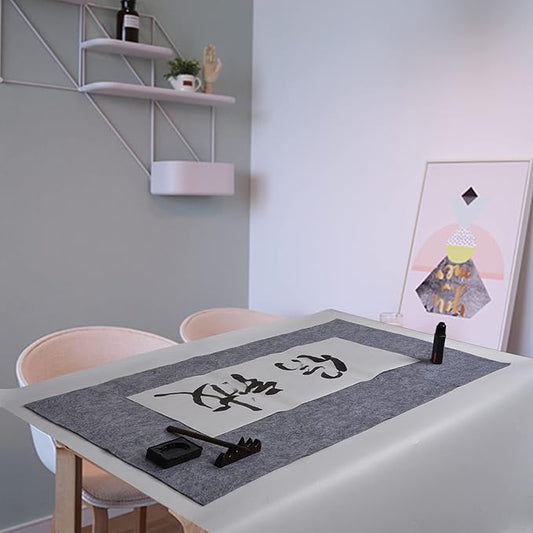MEGREZ Chinese Calligraphy Drawing Felt Mat, Sumi Xuan Paper Painting Felt Desk Pad for Chinese Calligraphy Writing Japanese Drawing, Gray, 31.5 x 59 inch (80 x 150cm)