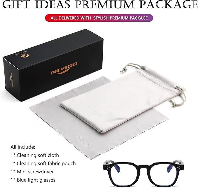 AIEYEZO Retro Blue Light Glasses for Men Women Square Thick Framed Eyeglasses Trendy Vintage Computer Glasses