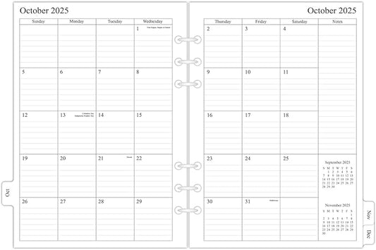 newestor 2025-2026 Monthly Planner Refills for A5 6-Ring Binder, Two Pages Per Month, Oct 2025 to Dec 2026, A5 Size, 6-Hole Punched
