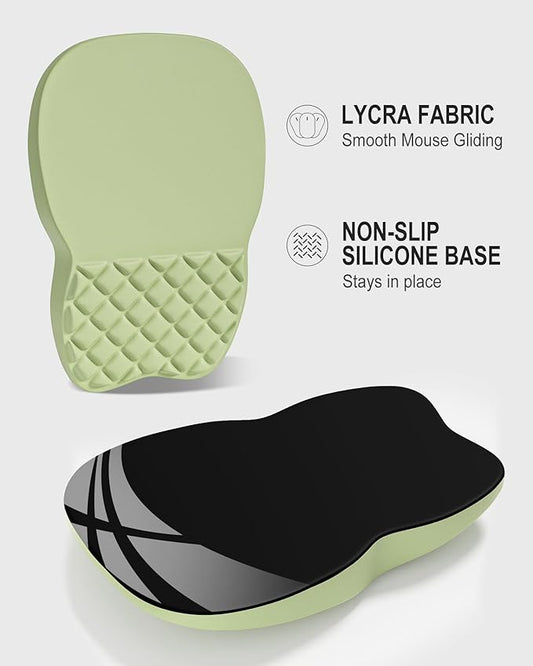 Auhoahsil Ergonomic Mouse Pad with Wrist Rest, Comfortable Slope Computer Mouse Mat with Wrist Support, Memory Foam Filling, Non-Slip Silicone Base, Pain Relief for Gaming Work, 8" x 12", Light Green