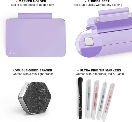 TOWON Small Glass Dry Erase Board, Desk White Board with Standing, Mini Whiteboard Easel Pad Set, Stenography Artifact for Office, Home and School Supplies, 8 x 6 Inches, Purple