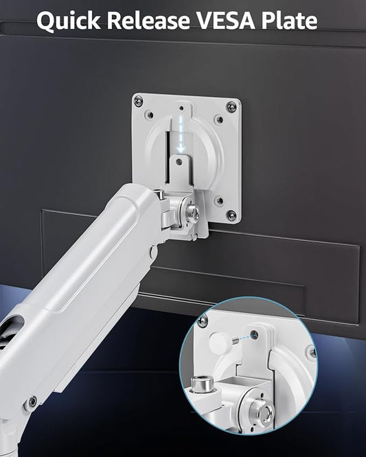 Dual Monitor Arm Fits 17 to 32 Inch Computer Screen, 22lbs per Arm, Full Motion Monitor Desk Mounts for 2 Monitors, Gas Spring Desk Mount, VESA Mount White, Freelift Pro