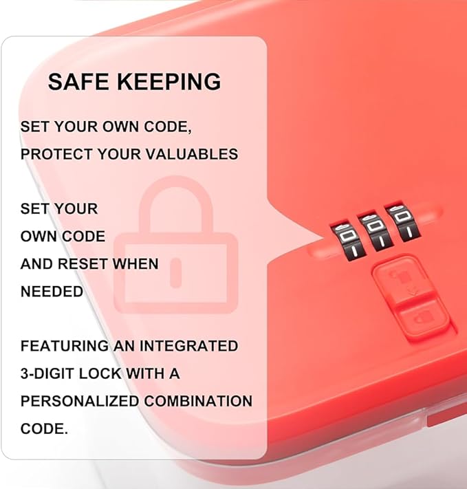 Clear Lockable Storage Box for Medicine Safe,Food Jar,Snacks,Phone - Secure Lock Box Refrigeator Container Bin Store Tank with Combination for Kitchen,Home,Office,Hospital (5.6×5.6×6.3 In) (Red)