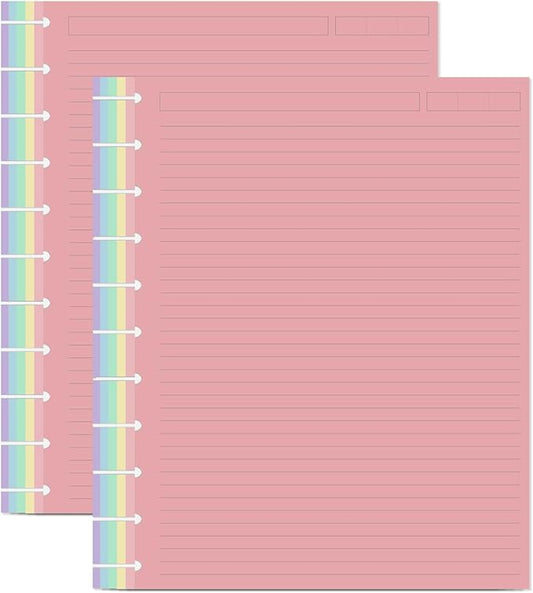 (2-Pack) Letter Size Discbound Lined Refill Paper, 11 Disc Discbound, 5 Colors(40 Sheets/Color), Total 200Sheets / 400Pages, 110gsm Thicker Paper, 8.5'' x 11''