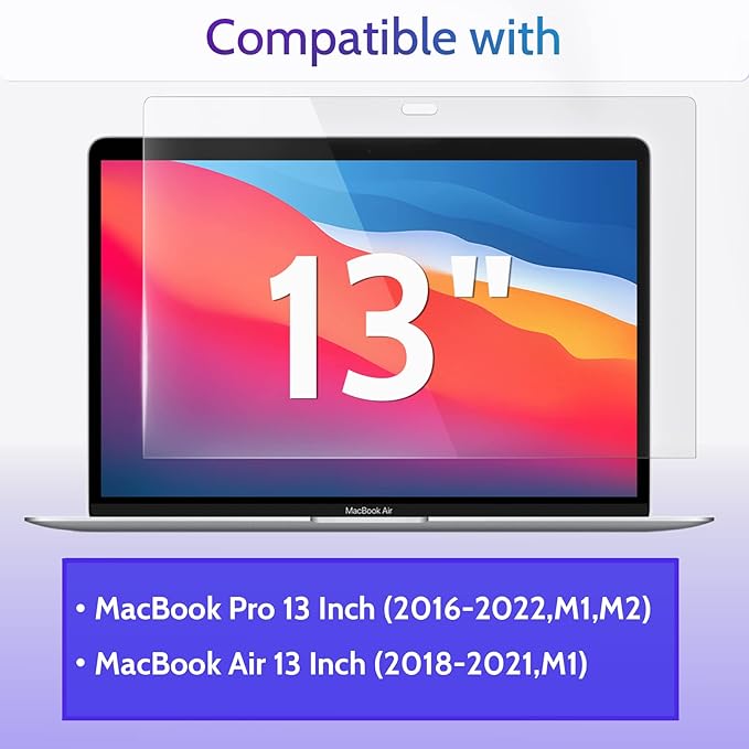 3-Pack Anti Blue Light Screen Protector for MacBook Pro 13 Inch(2016-2022,M1,M2)&MacBook Air 13In(2018-2021,M1), 13.3" Mac Laptop Glare Filter Uv Blocker Shield Cover Eye Protection Film