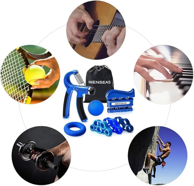 Grip Strength Trainer 7 Pack Adjustable, Finger Stretcher Resistance Extensor Bands, Finger Exerciser, Hand Gripper Strength Ring & Stress Ball