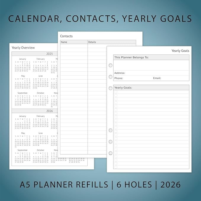 newestor 2026 A5 Planner Inserts, Filofax A5 Compatible, Weekly and Monthly Appointment Book Pages, Tabbed, 6 Holes