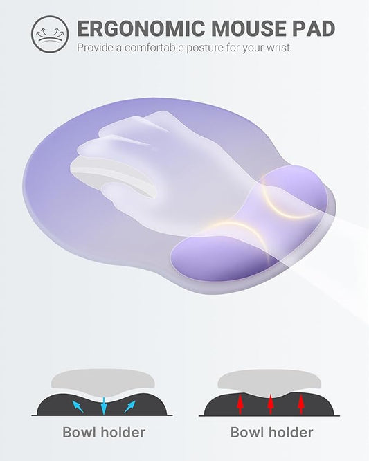 Ergonomic Mouse Pad Wrist Support, Comfortable Mouse Pad Wrist Rest, Relieve Wrist Pain Gel Mouse pad, Non-Slip Rubber Base Mousepad for Laptop, Computer(Gradient Dark Purple)