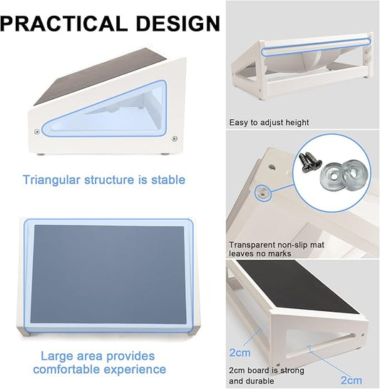 WOOD CITY Under Desk Footrest, 3 Heights Adjustable Foot Rest with Silicone Surface, 3 in 1 Non-Slip Foot Stool Improve Posture, Reduce Fatigue & Pain, Ideal for Home/Office/Gaming (White)
