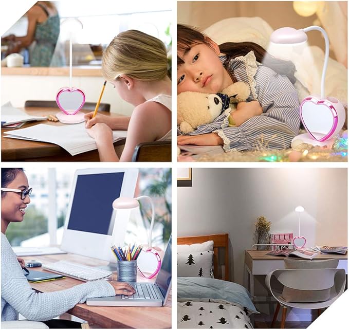 LED Desk Lamp, Cute Pink Desk Lamp with USB Charging Port/Pen Holder and Phone Stand, Touch Control Reading Lamp with 2 Color Modes,Eye-Caring Study Table Lamp for Kids Girls College Dorm Bedroom