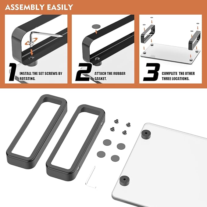 Hemudu Computer Monitor Stand Riser Multi Media Desktop Stand for Flat Screen LCD LED TV, Laptop/Notebook, with Tempered Glass and Metal Legs, Black HD02B-001U