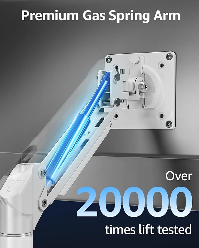 Single Monitor Mount for 22 24 27 32 inch Screen, Gas Spring Arm Holds 4.4-22 lbs, Monitor Desk Mount, Gaming & Home Office Use, VESA 75x75mm & 100x100mm, Freelift Pro White