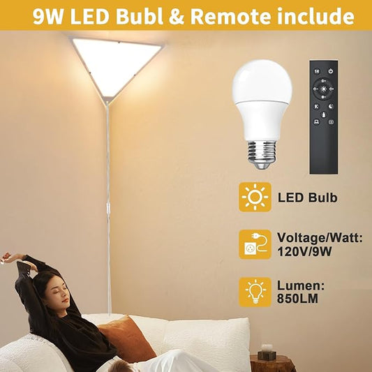 Dimmable LED Corner Light with Remote, 3000K/4000K/6000K Plug in Ceiling Light, Corner Lights for Living Room, Bedroom, Kids Room, 1 Hour Timer, Triangle Lamp for Dark Area(9W Bulb Include)
