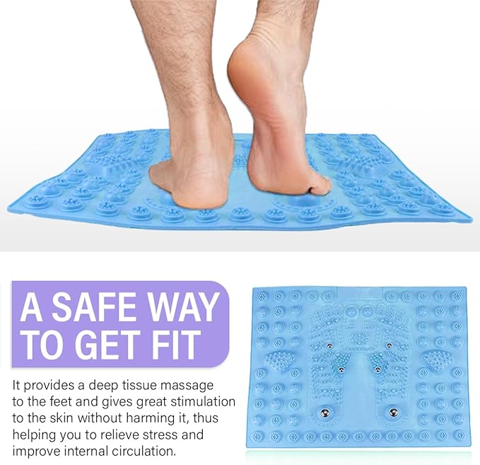 Feet Massage Pad Massager Tool Foot Acupressure Mat Pressure Relief Pad Foot Acupressure Cushion Shiatsu Reflexology Massager (Blue)