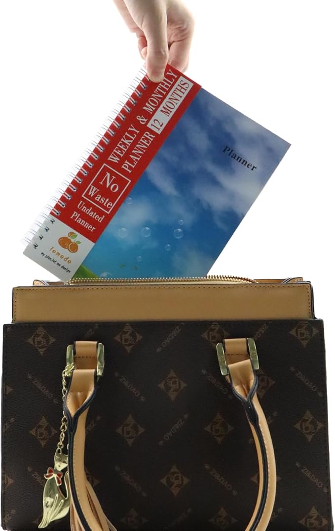 LEMEDE No Waste 12 Months Undated Planner, Handwritten Date Weekly and Monthly Planners, A5 Flexible Cover Weekly Planner To Do List Notebook with Storage Pocket, Ideal for Office School Supplies