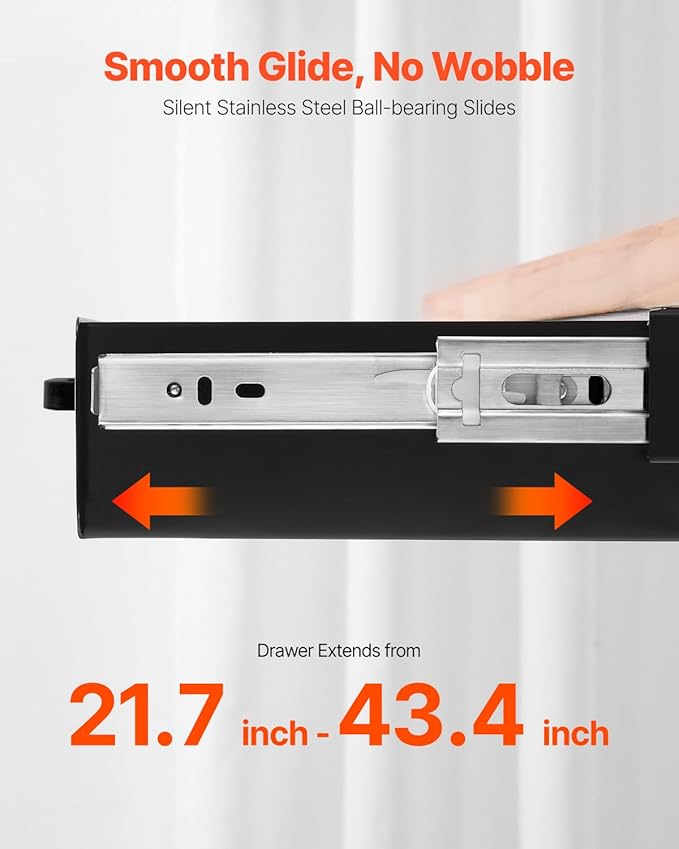 VEVOR Under Desk Drawer Slide Out, 22 inch Under Desk Mounted Pull-out Drawer Attachment, Hidden Under Counter Drawers for office Home Sit Stand Workstation, Black