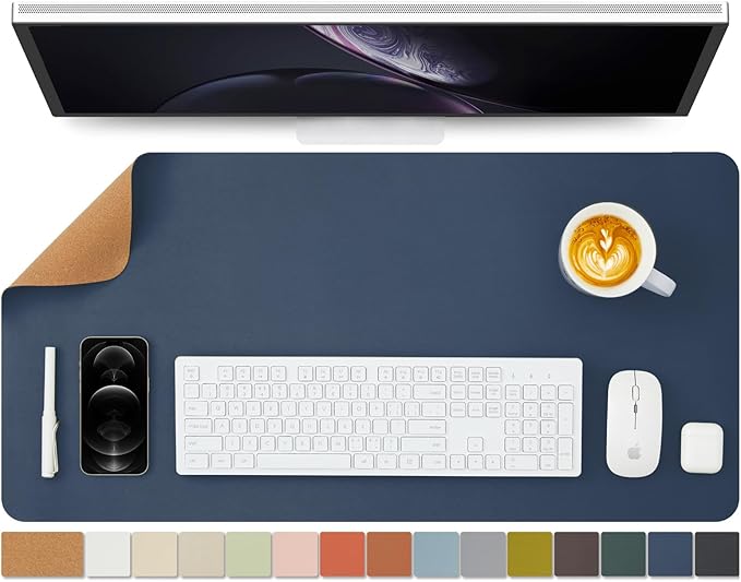 Cork Desk Mat - Dual-Sided Desk Pad for Office and Home - Desk Organization and Accessories - Ideal for Large Mouse Pad and Desk Mats on Top of Desks(Dark Blue,80cmx 40cm)