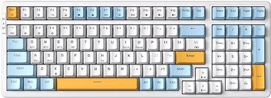 Wireless Mechanical Keyboard, Triple Mode 2.4G/USB-C/BT Gaming Keyboards 100 Keys Ice-Blue Backlit Brown Switch Keyboard | Rechargeable Mechanical Gaming Keyboards | Ice Blue/W/Y